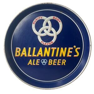 Vintage Ballantines Metal Beer Tray Navy Blue Litho Tin Advertising MCM Barware